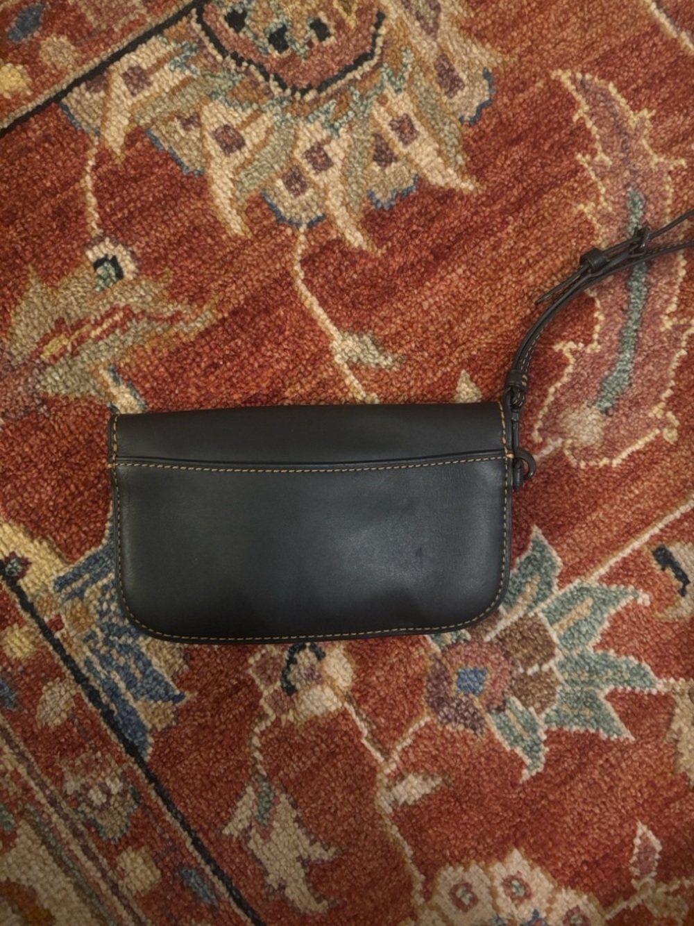 Coach Black Leather Wristlet with Contrasting Yellow Stitching - Picture 4 of 8